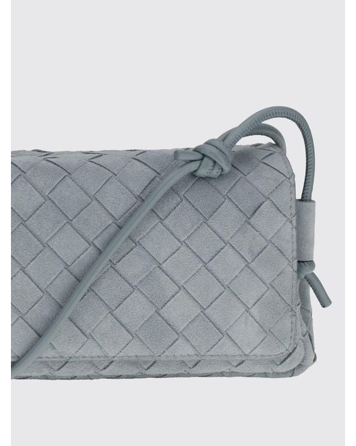 Bottega Veneta Gray Notturno Intrecciato Suede Calfskin Shoulder Bag With Knotted Strap