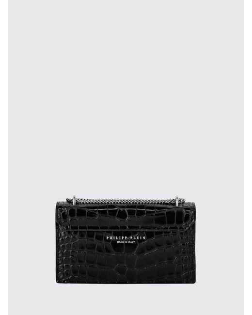 Philipp Plein White Crocodile Print Leather Clutch With Rhinestone Ring