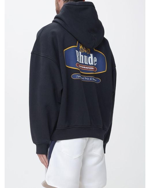 Rhude Blue Cotton Hoodie With Logo for men