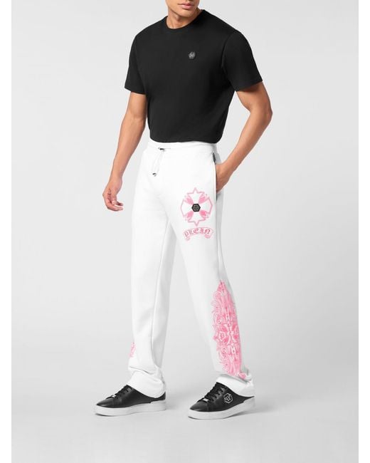 Philipp Plein White Cotton Jogging Trousers With Graphic Print for men