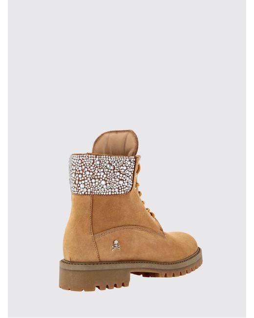 Philipp Plein Natural Flat Ankle Boots