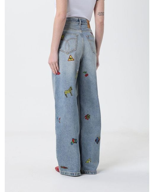 Fiorucci Blue Printed Denim Wide Leg Jeans