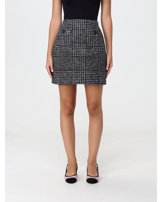 N°21 Blue High-Waisted Check Tweed Mini Pencil Skirt With Patch Pockets