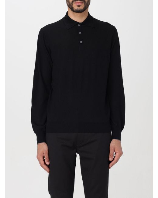 Polo in lana vergine di Brunello Cucinelli in Black da Uomo