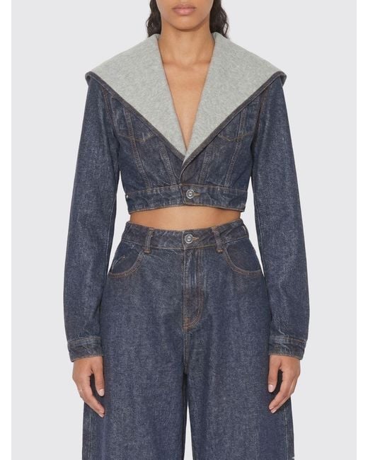 Alaïa Blue Cropped Denim Hooded Jacket