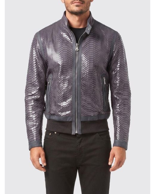 Billionaire Gray Python Leather Bomber Jacket for men