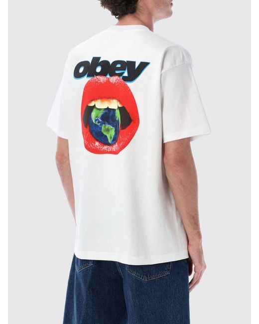 Obey White Printed Cotton T-Shirt for men