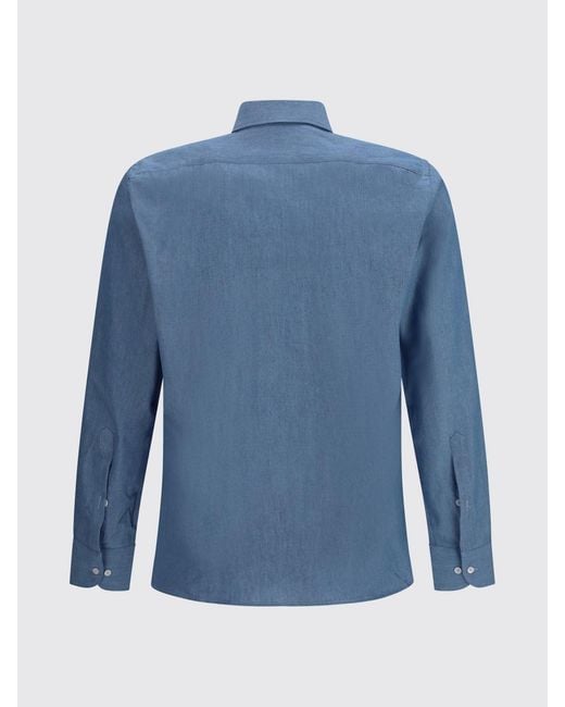 Brooksfield Blue Long-Sleeved Cotton Shirt With French Collar for men
