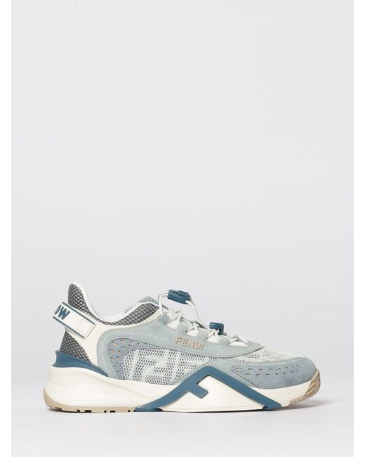 Fendi White Flow Suede And Mesh Sneakers