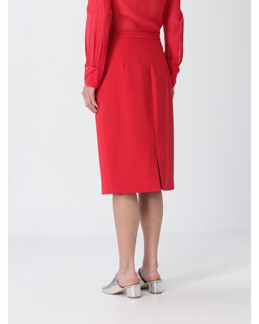 Elisabetta Franchi Red High-Waisted Crêpe Midi Pencil Skirt With Slit