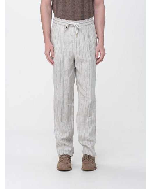 Brunello Cucinelli Gray Linen Drawstring Trousers for men