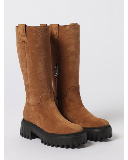 Hogan Brown Flat Ankle Boots
