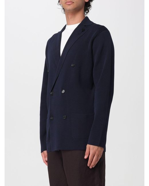 Lardini Blue Double-Breasted Cotton Knit Jacket for men