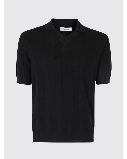 Kangra Black Short-Sleeved V-Neck Viscose Knit Polo Shirt With Ribbed Trims for men