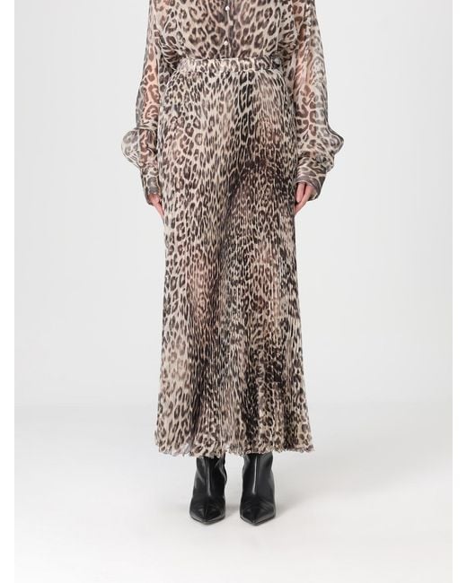 Ermanno Scervino Brown Midi Silk Skirt With Animal Print