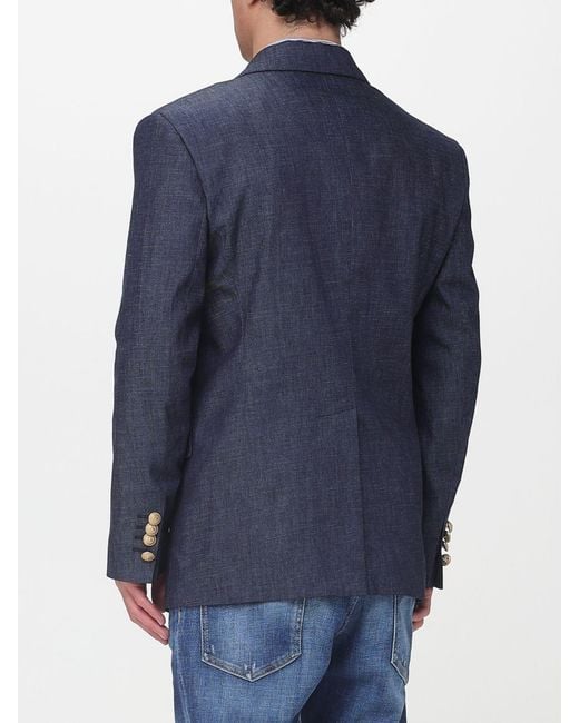 DSquared² Blue Double-Breasted Cotton Blazer for men