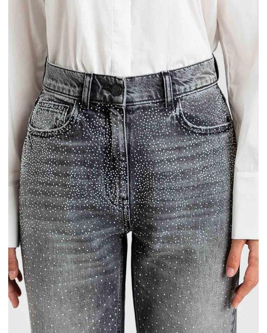 Twinset Gray Denim Jeans With Applied Rhinestones