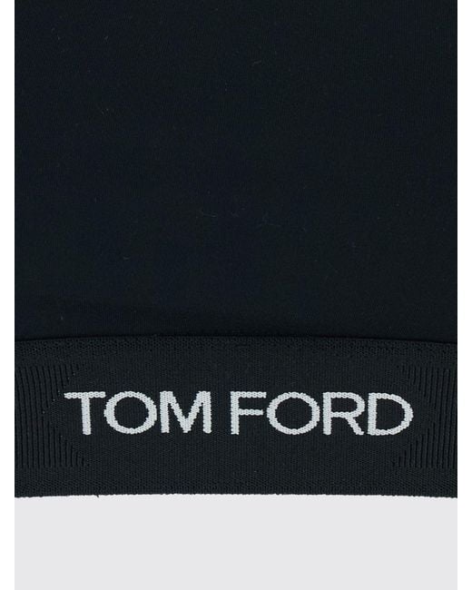 Tom Ford Black Cropped Modal Bralette Top With Contrast Logo Band
