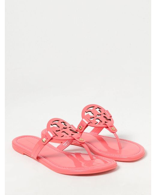 Sandaloa in pelle con logo di Tory Burch in Pink