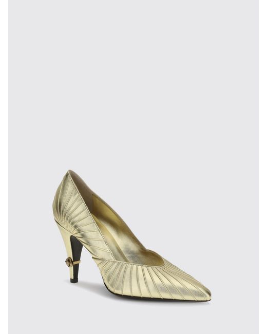 Versace Metallic Gianni Draped Laminated Leather Pumps With High Cone Heel