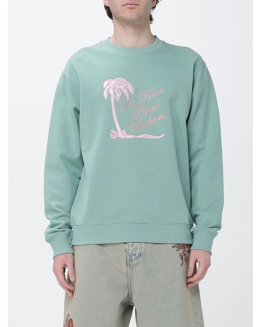 Drole de Monsieur Green Cotton Sweatshirt With Embroidered Logo for men