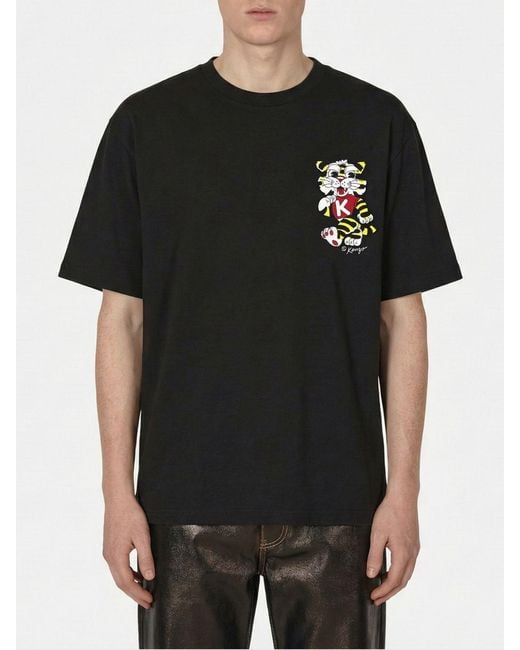 KENZO Black Printed Cotton T-Shirt for men
