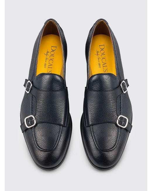 Doucal's Blue Hammered Leather Monk Strap for men