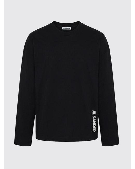 Jil Sander Blue Long-Sleeved Cotton T-Shirt With Contrast Logo for men