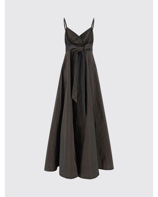 Pinko Black Taffeta Off-The-Shoulder V-Neck Evening Gown