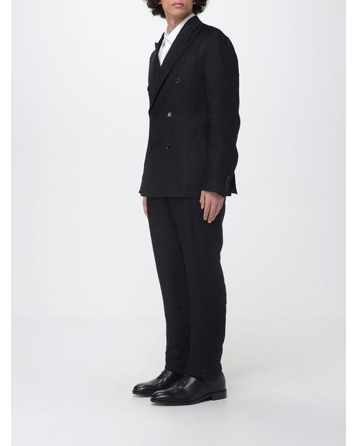 Lardini Black Double-Breasted Linen Blend Dress for men