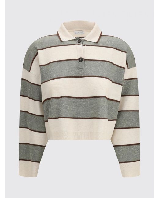 Brunello Cucinelli Gray Striped Wool And Cashmere Polo Shirt