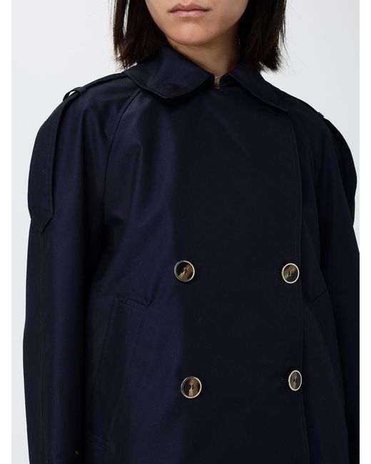 Twinset Blue Double-Breasted Cotton Blend Trench Coat
