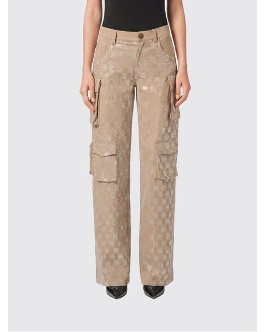 Philipp Plein Natural Cotton Cargo Trousers With Rhinestones