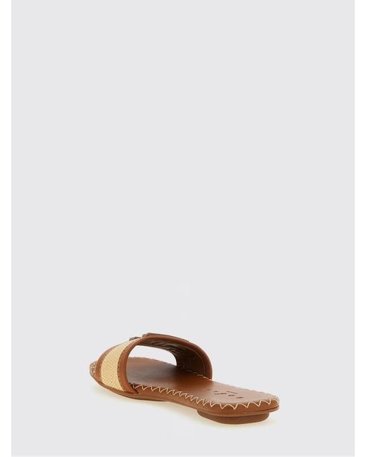 Hogan Brown H685 Raffia And Leather Slippers