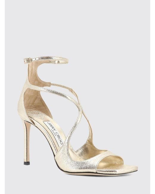 Jimmy Choo White Azia Laminated Leather Sandals With High Heel And Square Toe