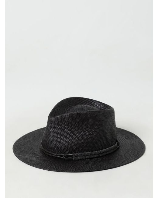 Cappello Fedora in paglia con fascia in pelle e monile di Brunello Cucinelli in Black