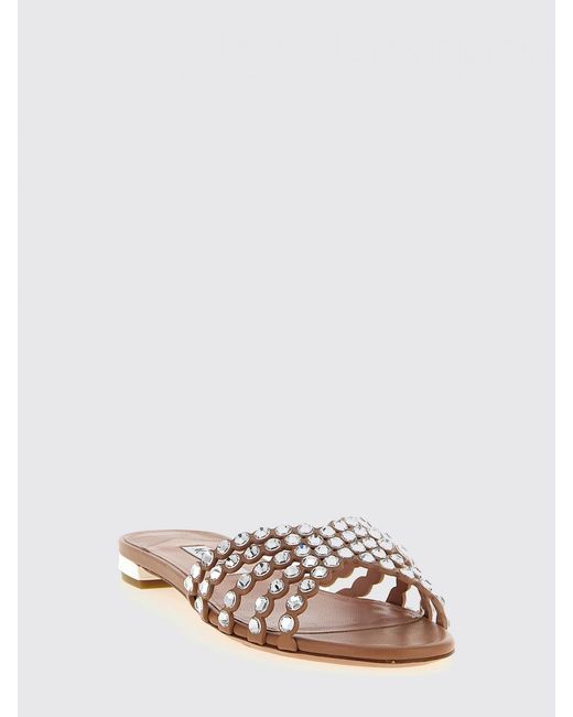 Aquazzura Pink Tequila Leather Slippers With Rhinestones