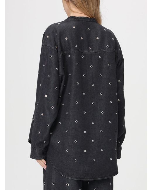 Pinko Gray Denim Blouse With Metal Eyelets