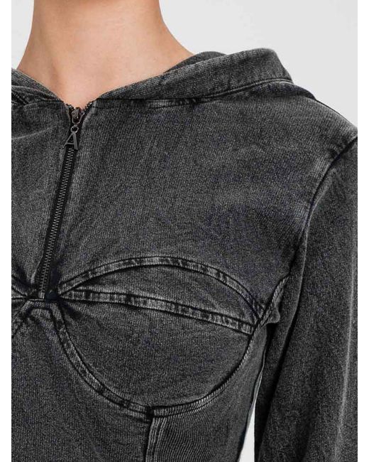 Twinset Black Cotton Bustier Hoodie With Zip Closure
