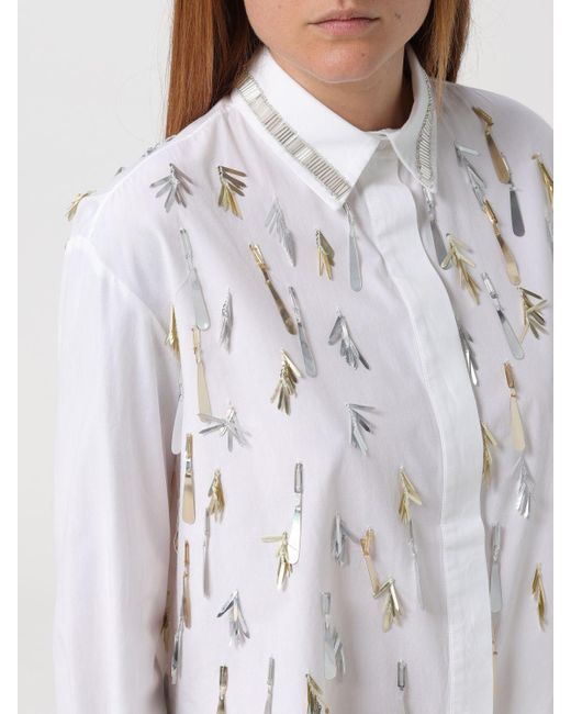 Camicia in popeline con paillettes di SIMONA CORSELLINI in White