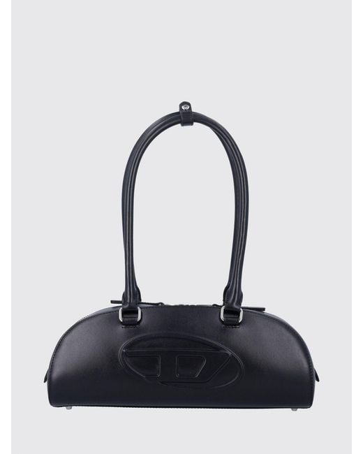 DIESEL Black 1Dr Dome Smooth Leather Shoulder Bag With Embossed Oval D Logo