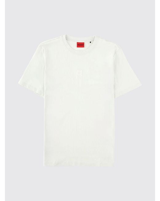 HUGO White Cotton T-Shirt With Tonal Logo for men