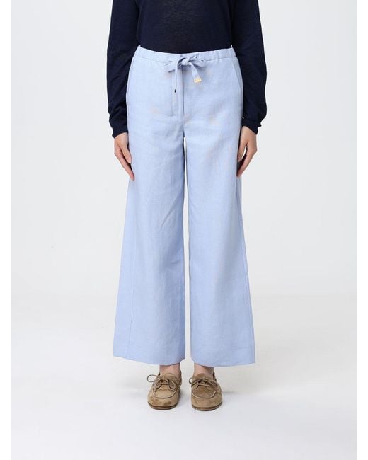 Max Mara Blue Linen Wide-Leg Trousers