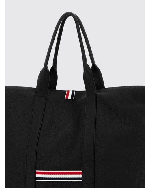 Thom Browne Black Grained Leather Tote Bag for men