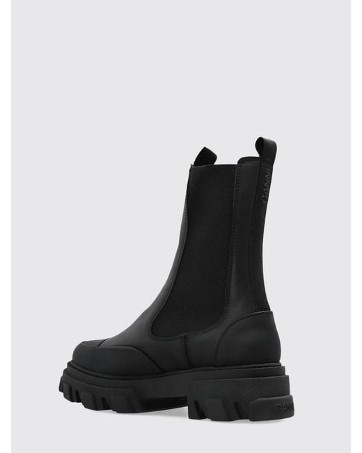 Ganni Black Recycled Leather Chelsea Boots With Lug Sole And Round Toe