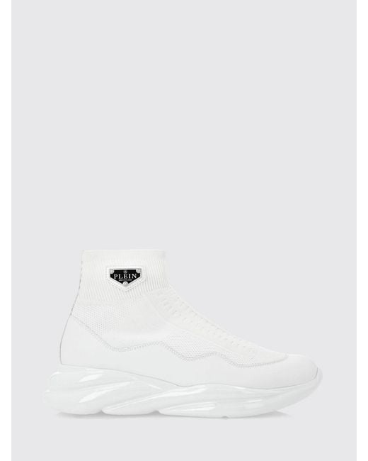 Philipp Plein White High-Top Slip-On Sneakers With A Sock Design And Leather Inserts for men