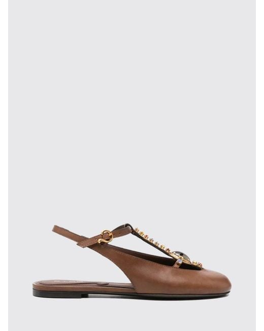 Etro Brown Leather Slingbacks With Crystals