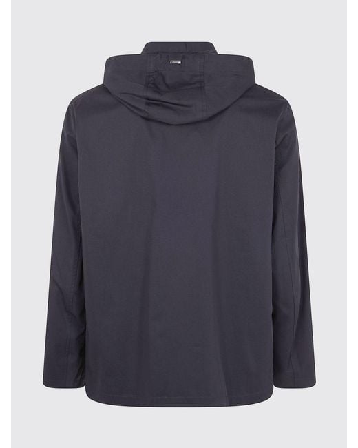 Herno Blue Short Cotton Hooded Raincoat With A Classic Collar And Button Closure for men