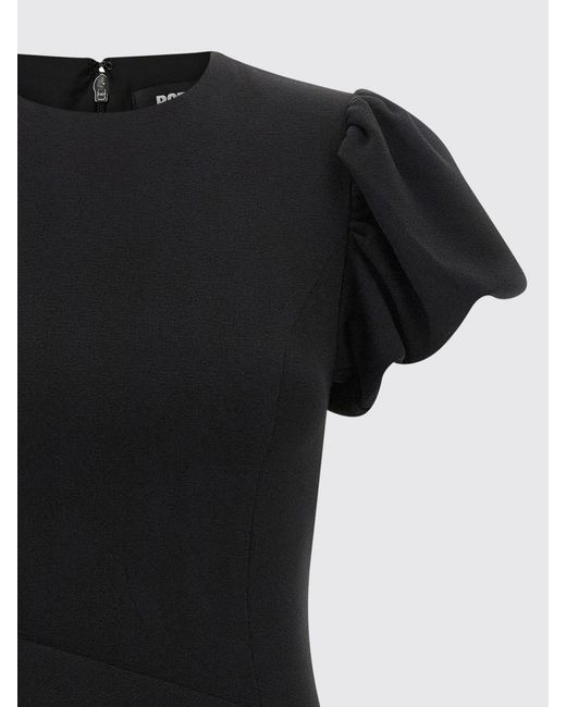 ROTATE BIRGER CHRISTENSEN Black Short-Sleeved Crêpe Midi Sheath Dress With Back Slit