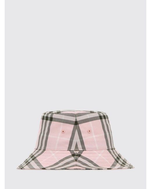 Burberry Pink Cotton Bucket Hat With Vintage Check Print